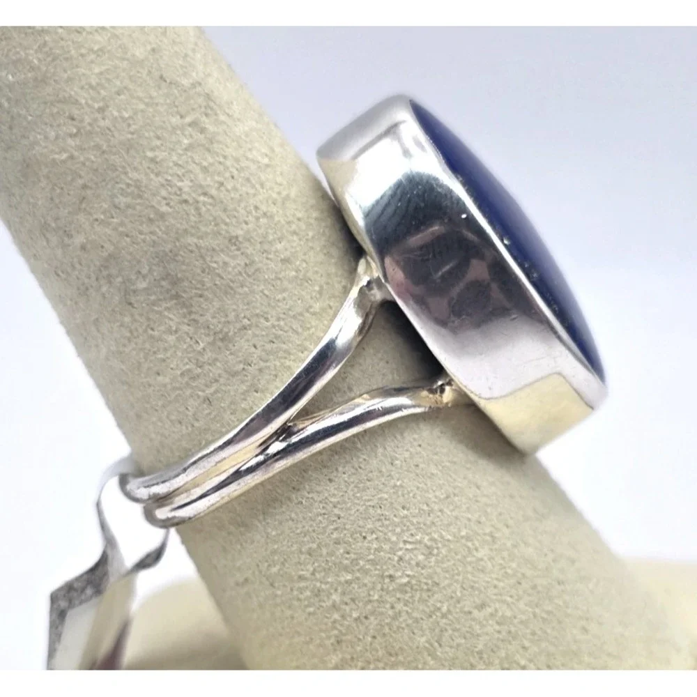 Genuine Lapis Lazuli Oval Ring Sterling Silver 925 Size 9 Bezel Set Handmade NWT